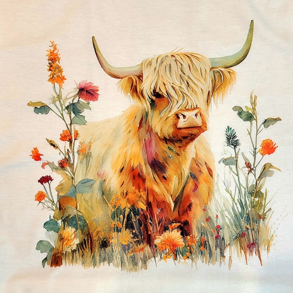 Floral Highland Cow Graphic Tee - Picture 2 of 10